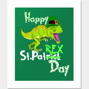 Happy St Patrick's Day Dinosaur PaT Rex Leprechaun Posters and Art